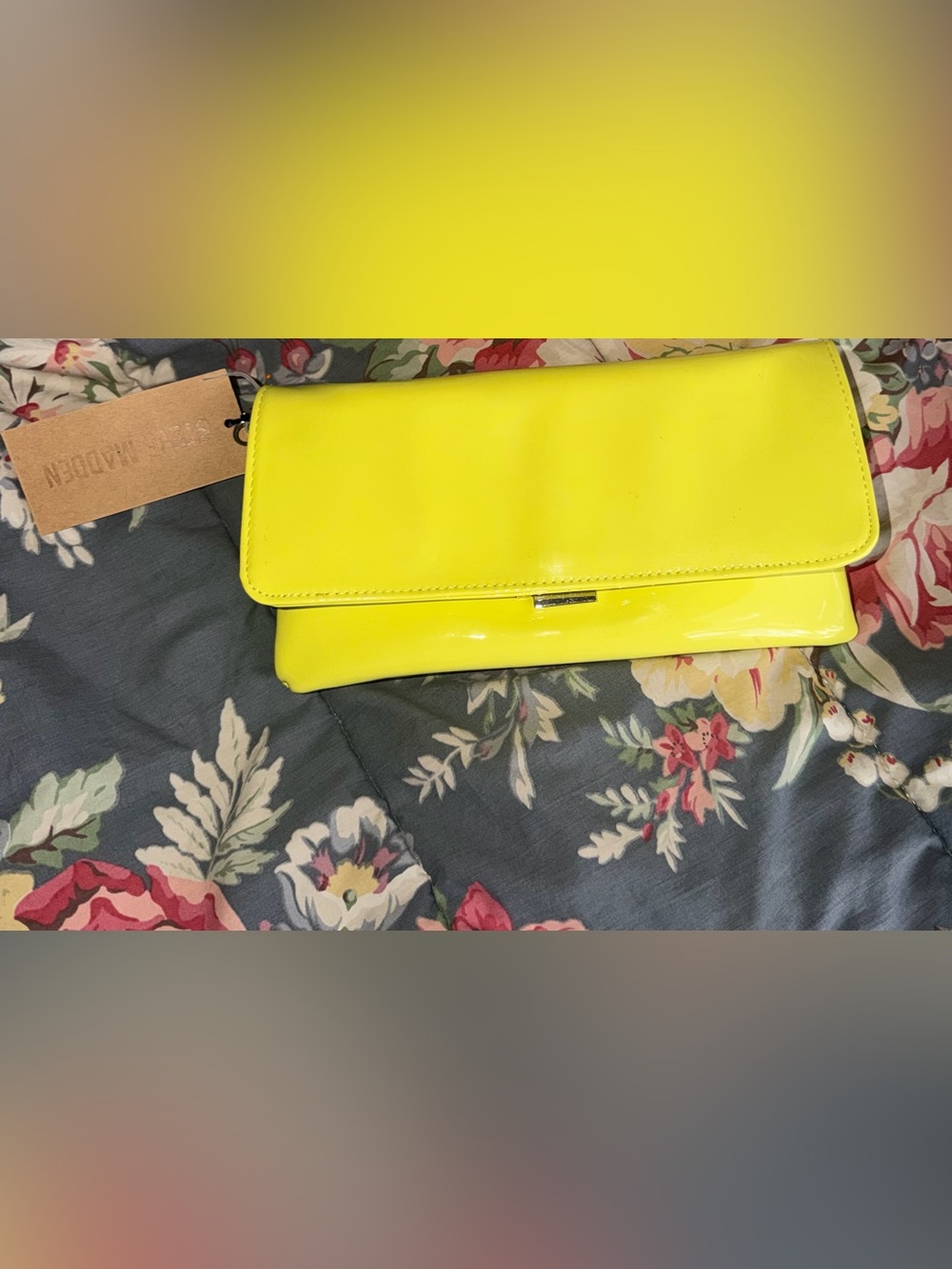 Steve Madden Neon Yellow Patent Foldover Clutch